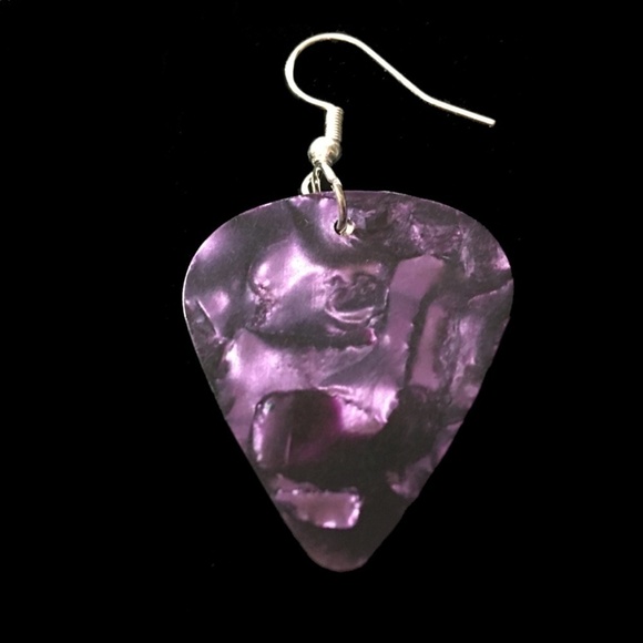 HAND Crafted Earrings Repurposed Guitar Picks Follow Your Heart Amethyst - Picture 4 of 7
